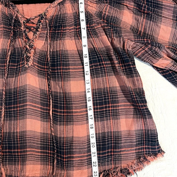 Free People We the Free Peasant Top Plaid Balloon Long Sleeve Tie Front SZ S EUC - Picture 10 of 10